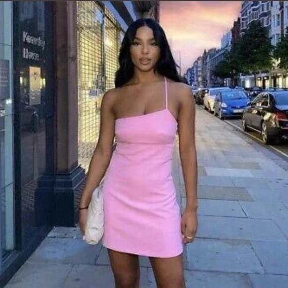 Zara Pink Asymmetric Dress Blogger Favorite Size M NEW WITH TAG! - Picture 6 of 7